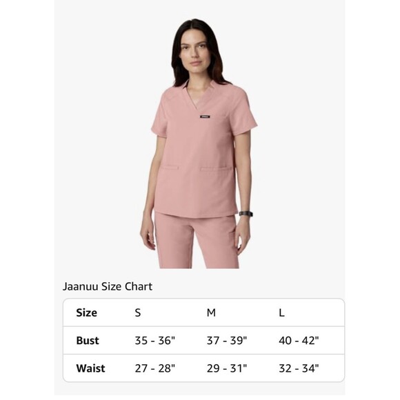 Jaanuu Helia Women's 3-Pocket Classic Notched V-Neck Scrub Top Mauve Med NEW!! - Picture 5 of 11
